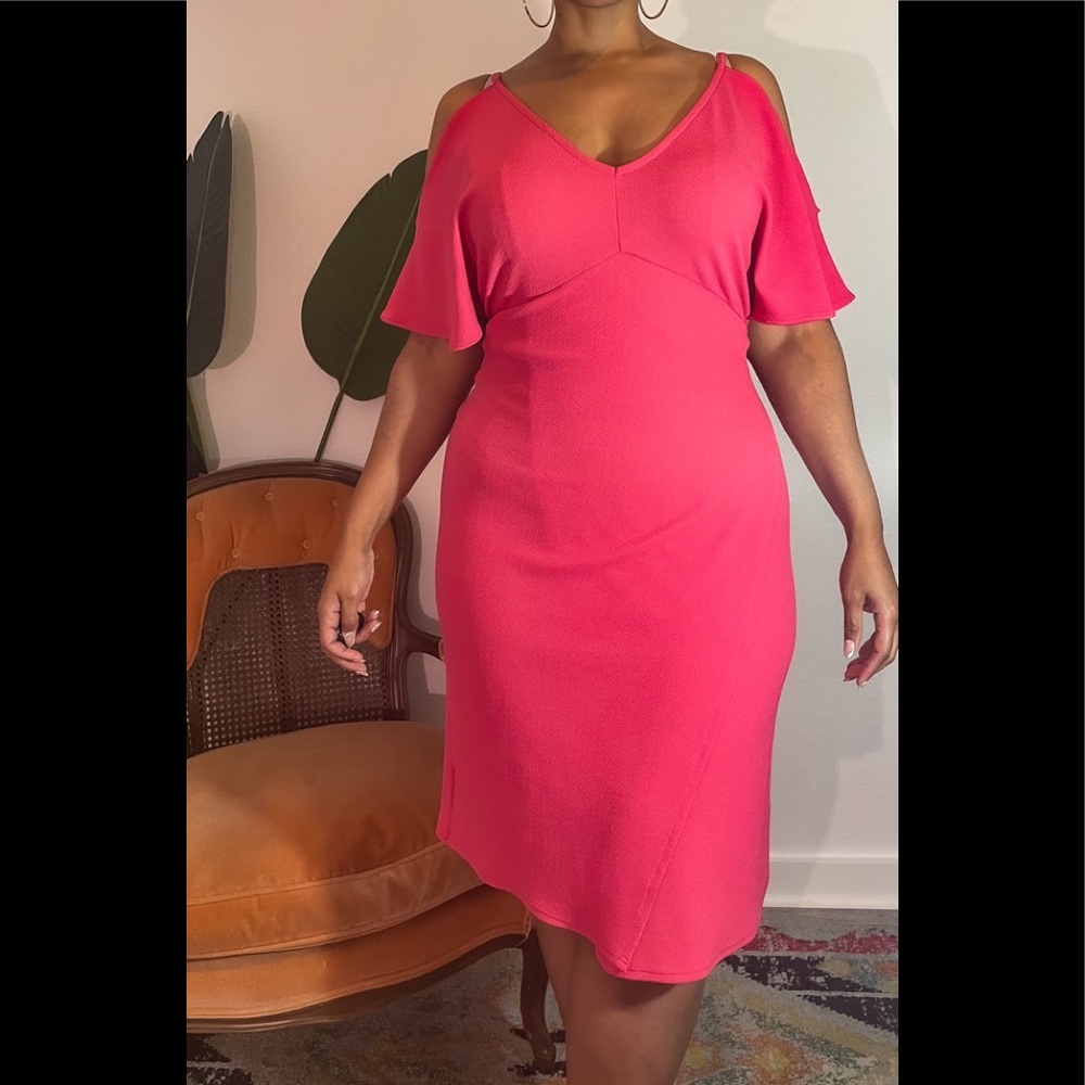 Asos open sleeved, pink knee length dress